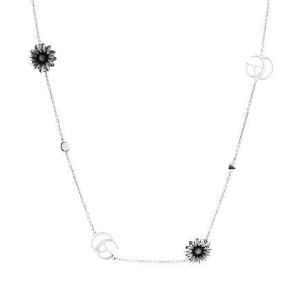 Gucci Sterling Silver Mother of Pearl Topaz Turquoise GG Marmont Flower Station Necklace 1 of 5