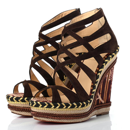 Christian Louboutin Suede Tosca 140 Platform Wedge Sandals 36 Chocolate 3 of 8
