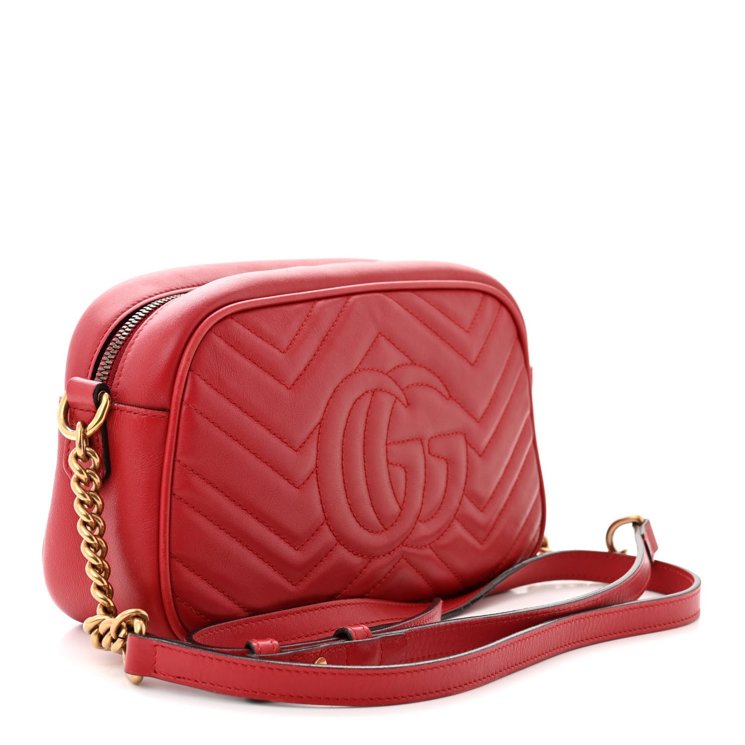 Gucci Calfskin Matelasse Small GG Marmont Chain Shoulder Bag Hibiscus Red 3 of 14