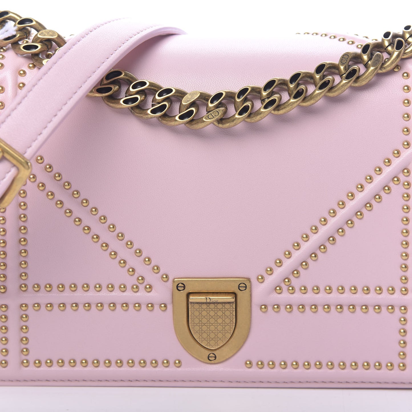Lambskin Studded Small Diorama Flap Bag Pink
