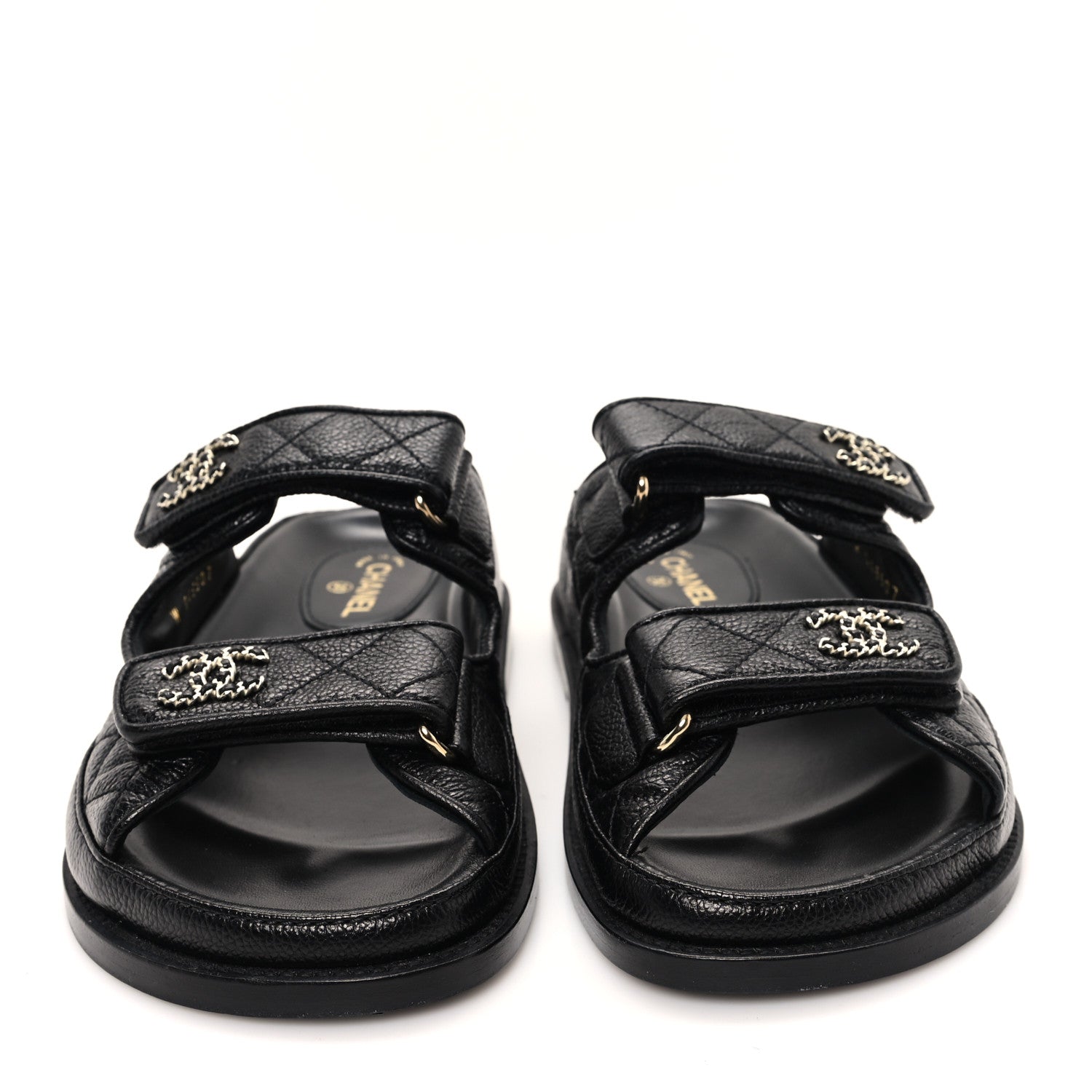 Chanel Grained Calfskin Velcro Dad Sandals 35 Black 3 of 11
