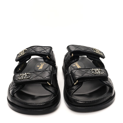 Chanel Grained Calfskin Velcro Dad Sandals 35 Black 3 of 11