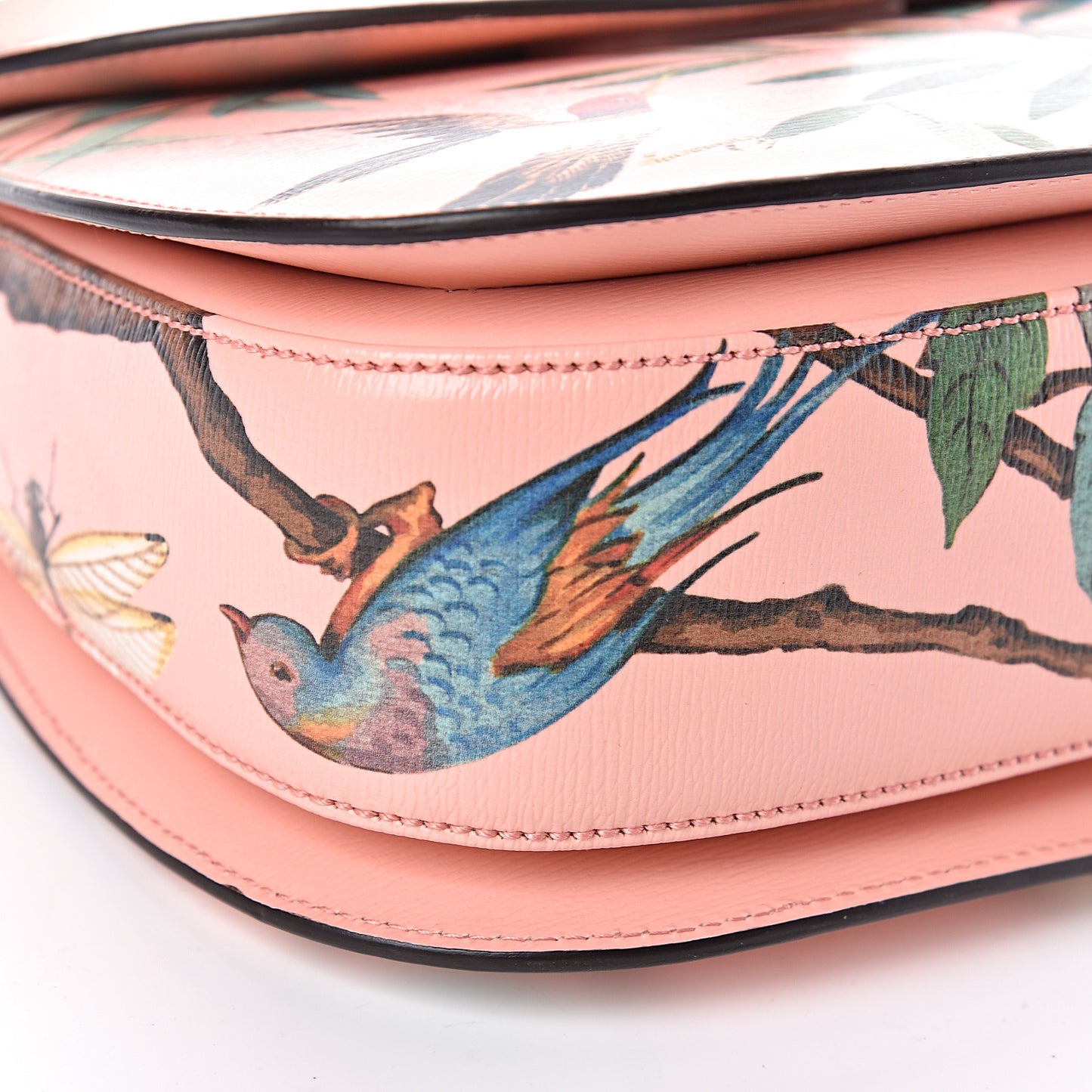 Shangai Calfskin Tian Print Small Classic Bamboo Top Handle Bag Pink Apricot Multicolor