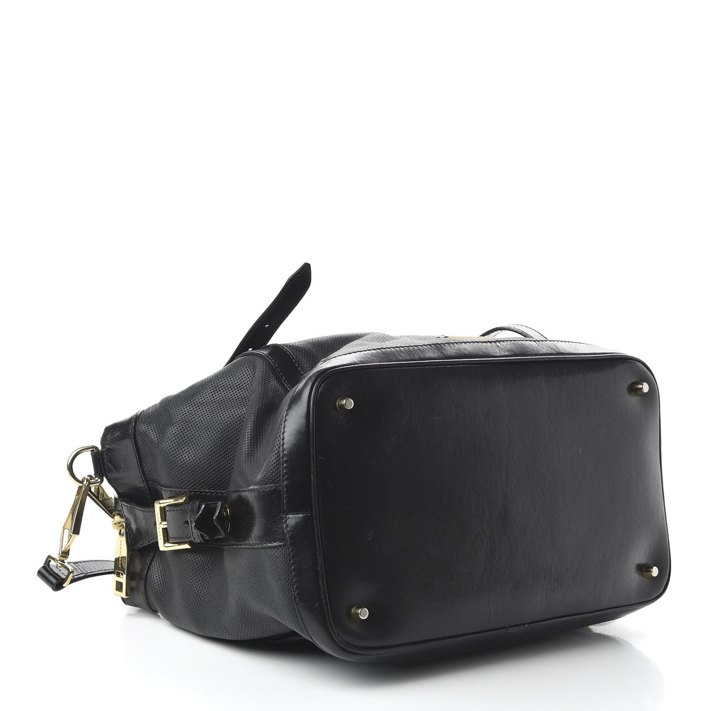 Calfskin Perforated Ellers Satchel Black
