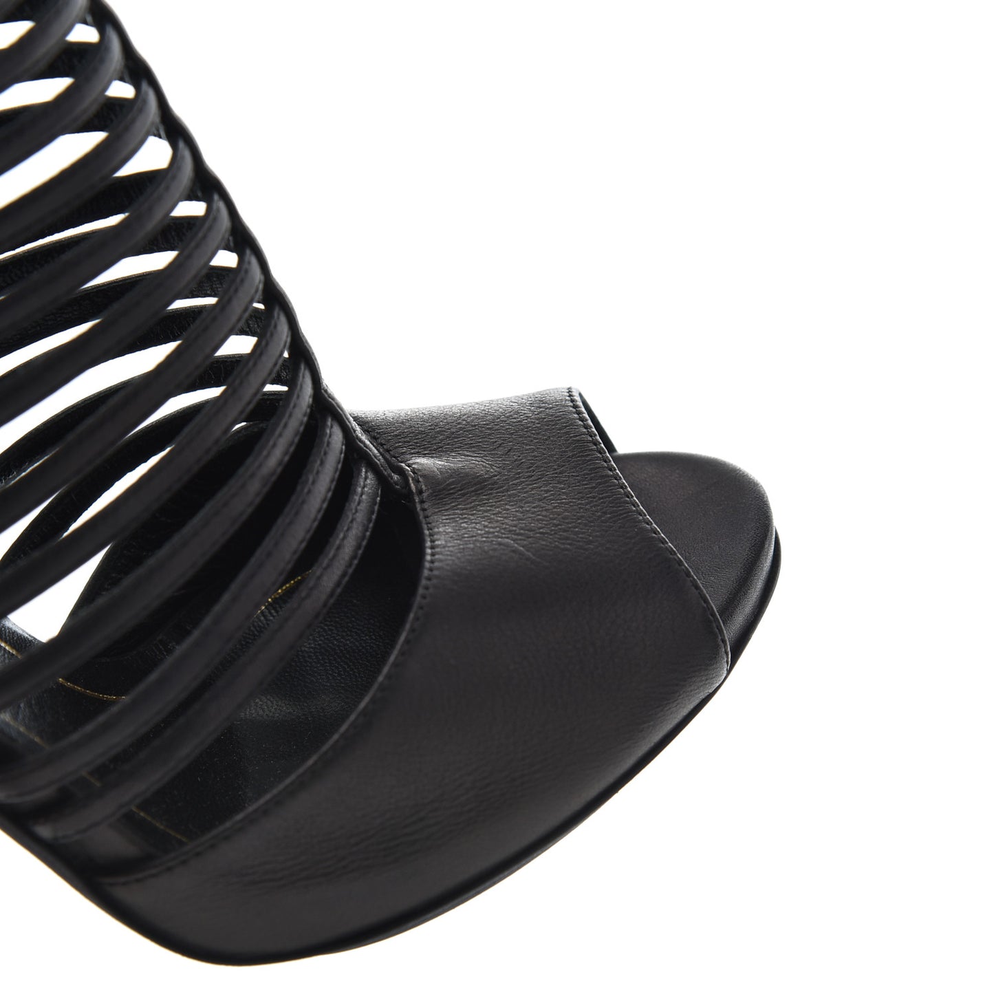 Saddle Soft Lux Peep Toe Caged High Heel Sandals 36.5 Black