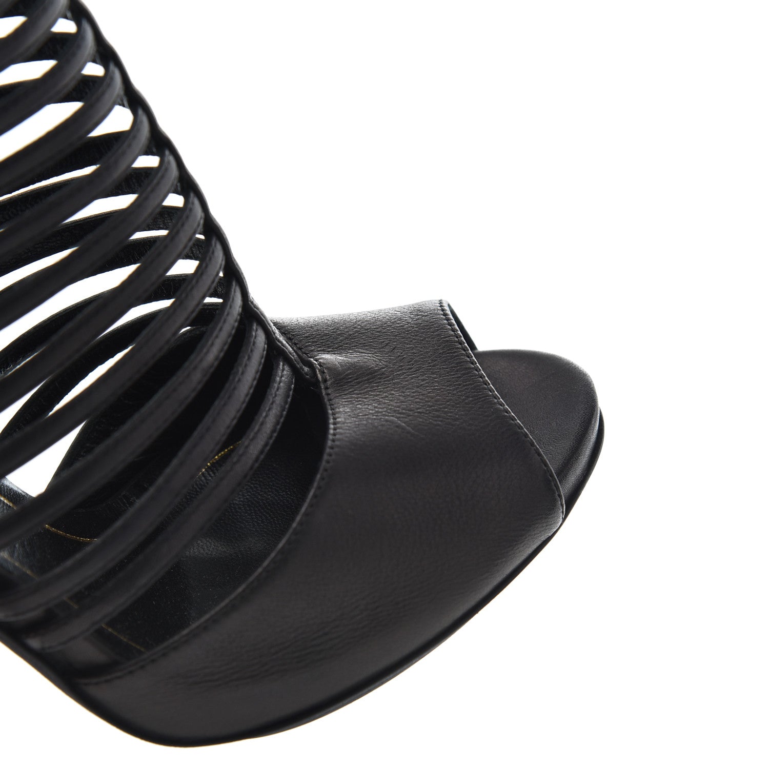Gucci Saddle Soft Lux Peep Toe Caged High Heel Sandals 36.5 Black 10 of 16