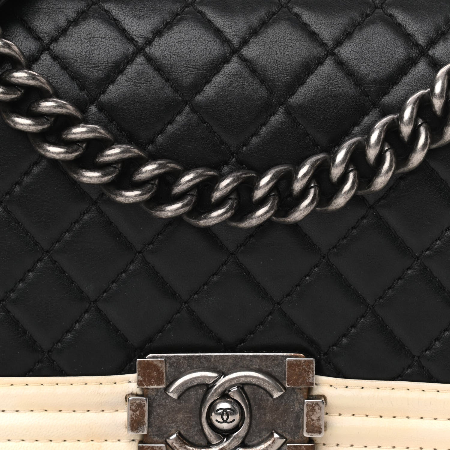 Chanel Lambskin Quilted Medium Boy Flap Black White 8 of 13