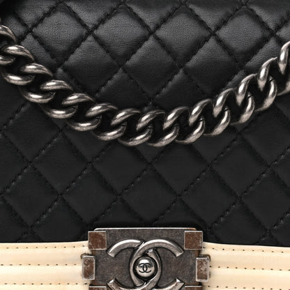 Chanel Lambskin Quilted Medium Boy Flap Black White 8 of 13