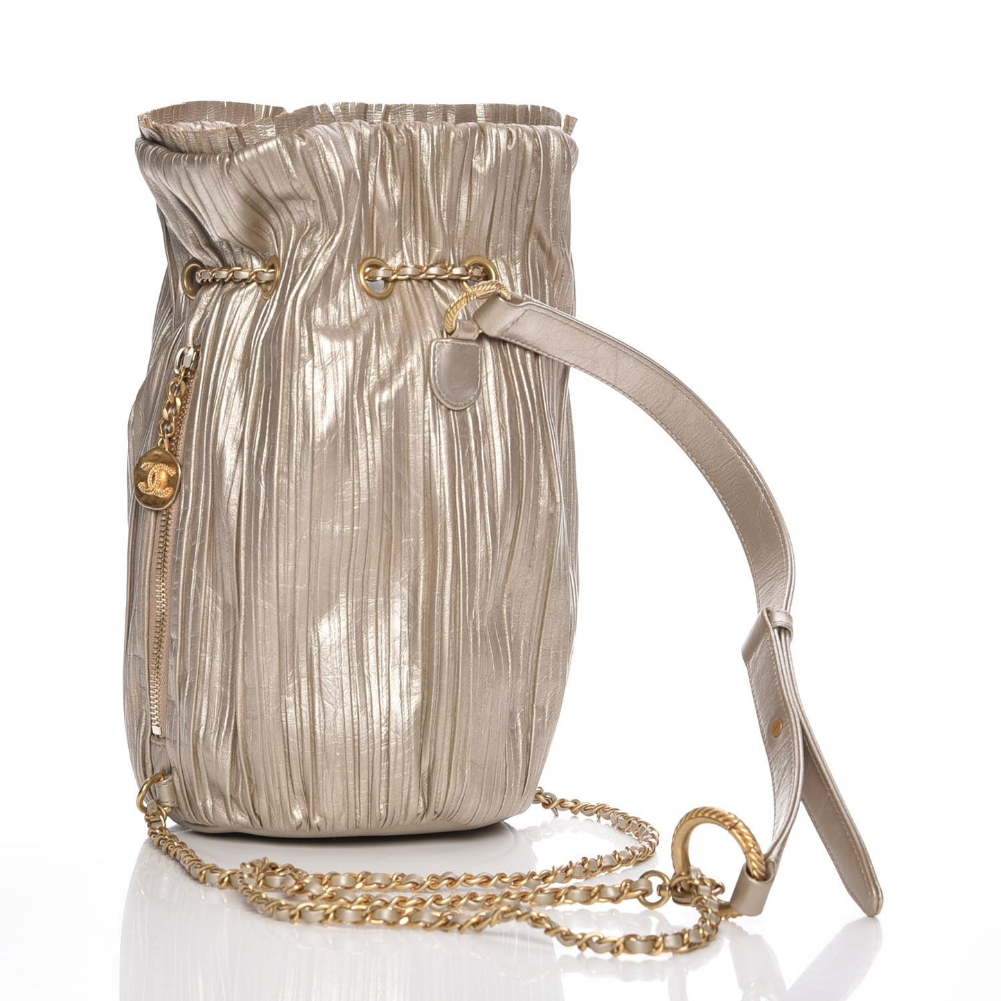Iridescent Crumpled Calfskin Small Coco Pleats Backpack Gold