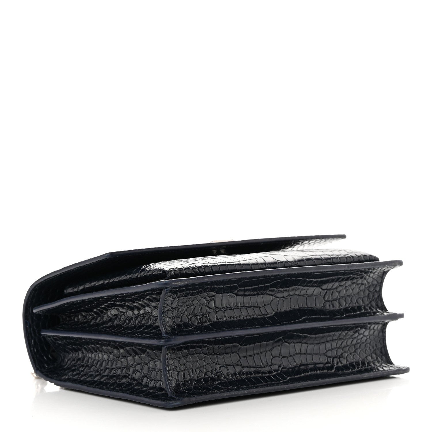 Saint Laurent Calfskin Crocodile Embossed Medium Monogram Sunset Navy 4 of 17