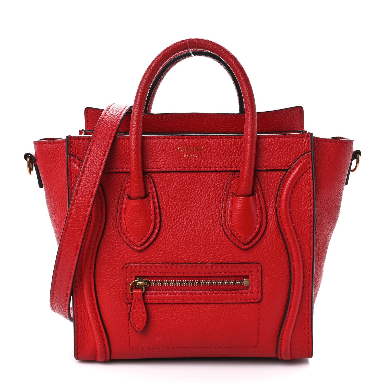 Celine Drummed Calfskin Nano Luggage Coquelicot 1 of 10