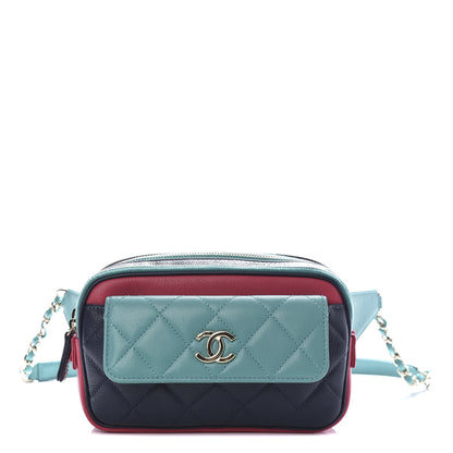 Chanel Goatskin Quilted Tri-Color In & Out Waist Bag Navy Turquoise Pink 1 of 11