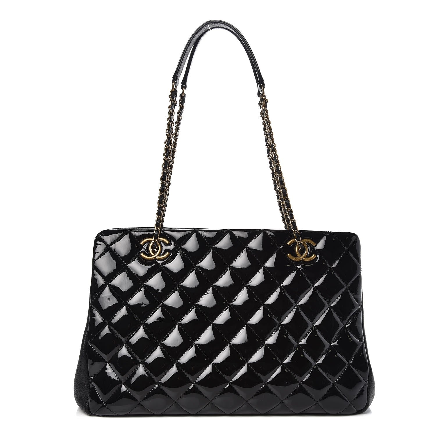 Chanel Patent Goatskin Quilted Small CC Eyelet Tote Black 1 of 7