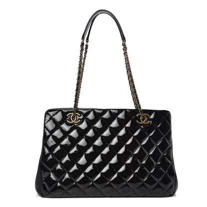 Chanel Patent Goatskin Quilted Small CC Eyelet Tote Black 1 of 7