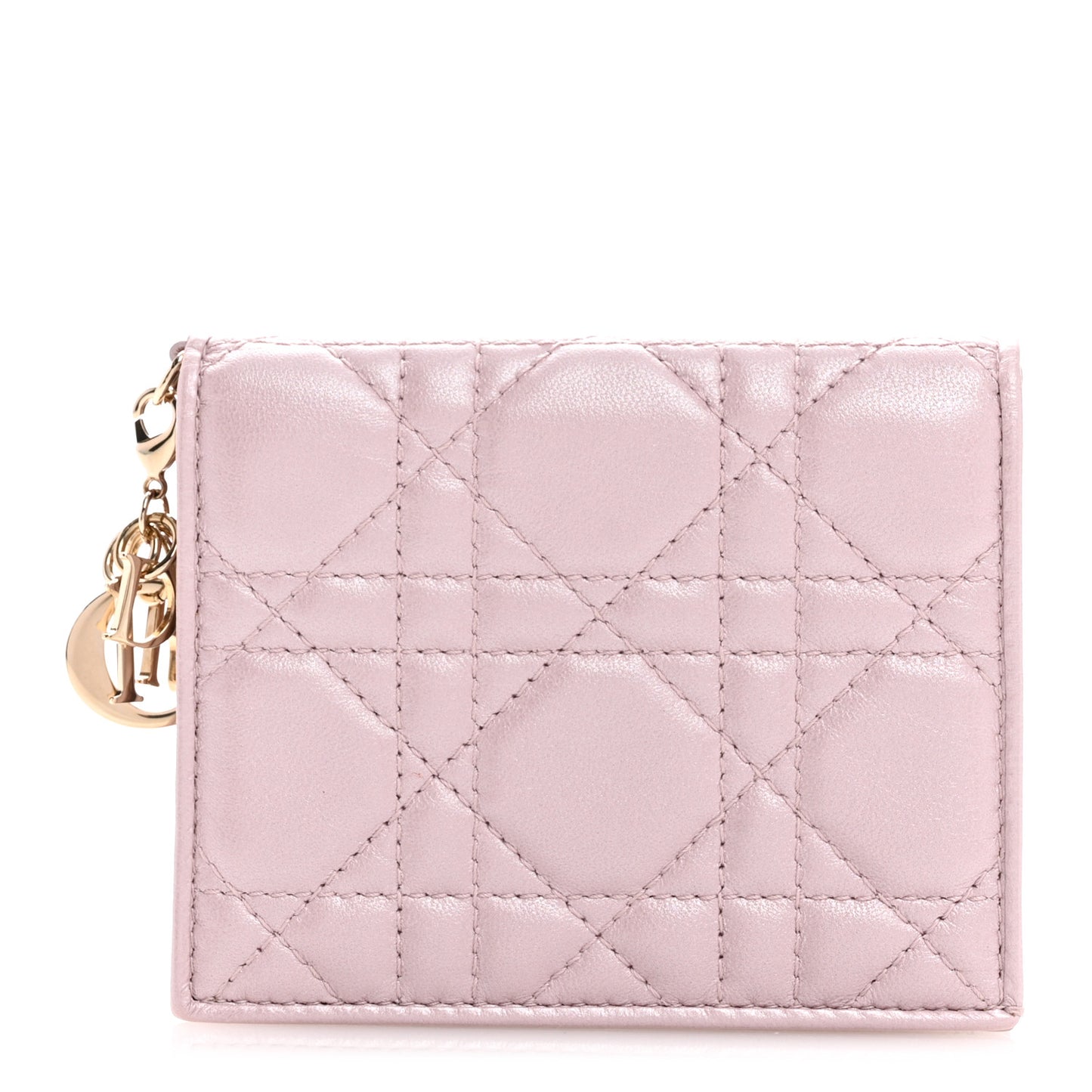 Metallic Lambskin Cannage Mini Lady Dior Wallet Lotus