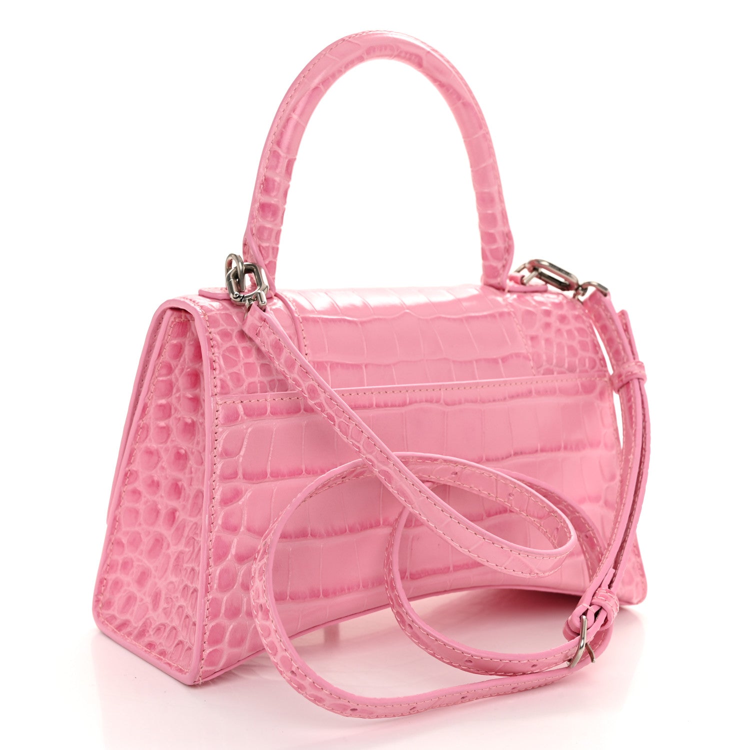 Balenciaga Shiny Calfskin Crocodile Embossed Small Hourglass Top Handle Bag Candy Pink 3 of 12