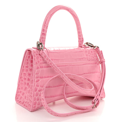Balenciaga Shiny Calfskin Crocodile Embossed Small Hourglass Top Handle Bag Candy Pink 3 of 12