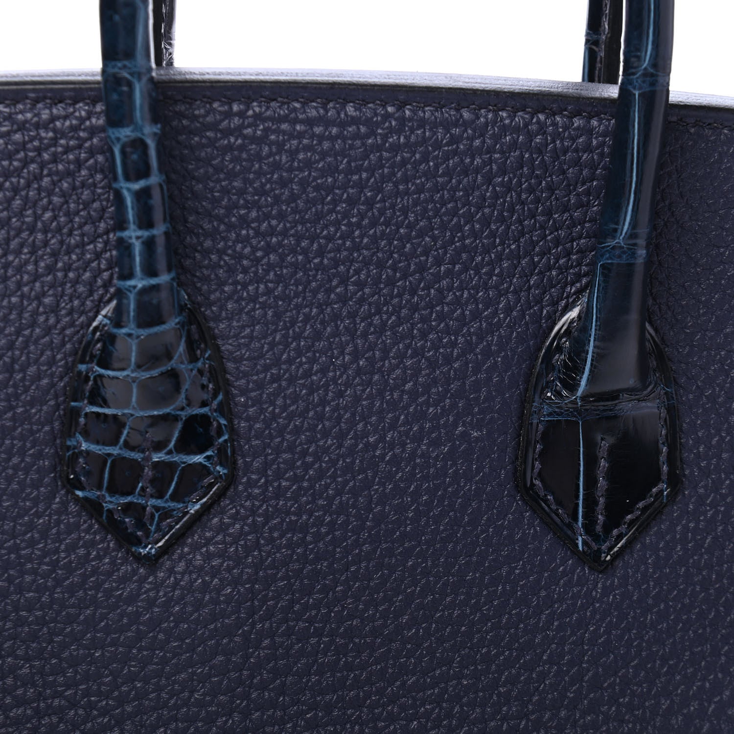 Hermes Togo Shiny Niloticus Crocodile Birkin Touch 25 Bleu Nuit Bleu Baltique 10 of 11