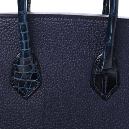 Hermes Togo Shiny Niloticus Crocodile Birkin Touch 25 Bleu Nuit Bleu Baltique 10 of 11