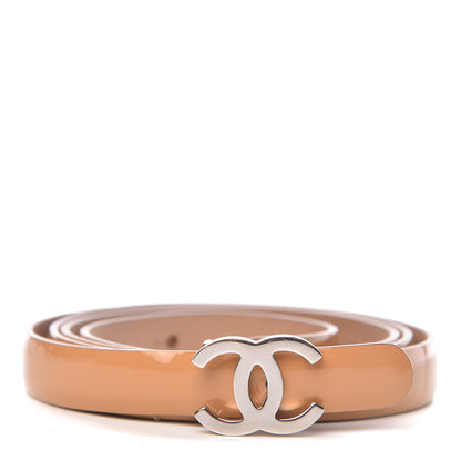 Chanel Patent CC Logo Skinny Belt 95 38 Beige 1 of 12