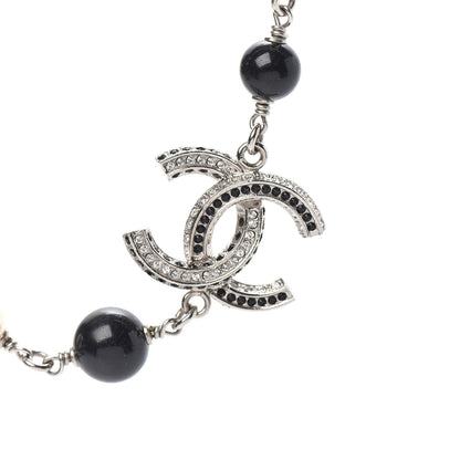 Chanel Crystal Pearl Beaded CC Short Necklace Silver Black 4 of 6