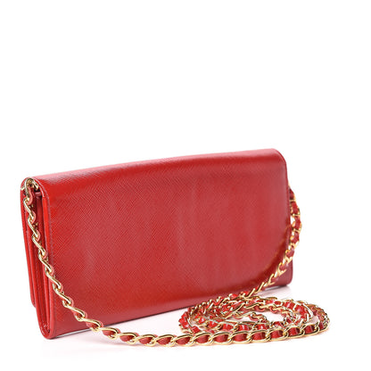 Prada Saffiano Vernice Metal Oro Chain Wallet Rosso 3 of 13