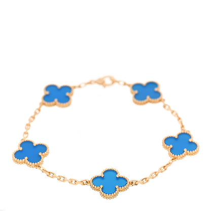 Van Cleef & Arpels 18K Yellow Gold Blue Agate 5 Motifs Vintage Alhambra Bracelet 1 of 4