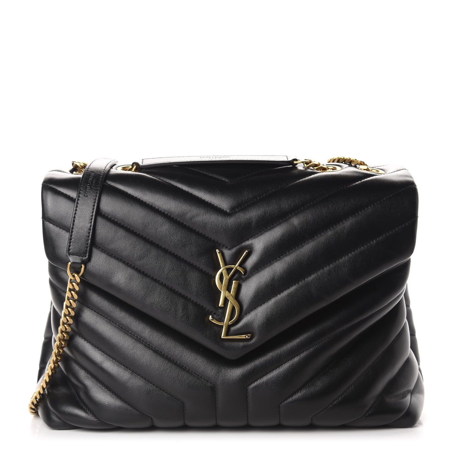 Calfskin Y Quilted Monogram Medium Loulou Chain Satchel Black