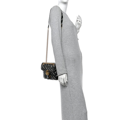 Gucci X BALENCIAGA Calfskin Matelasse Logo Print Small GG Marmont Shoulder Bag Black 2 of 10