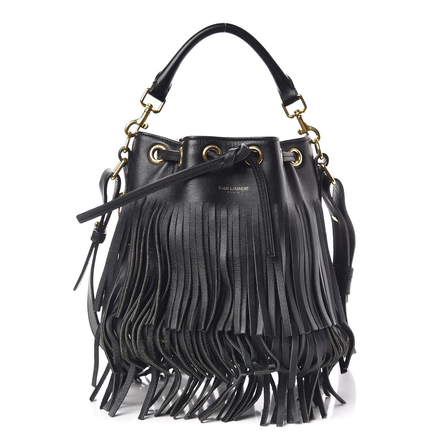 Saint Laurent Calfskin Small Emmanuelle Fringe Hobo Bag Black 1 of 8