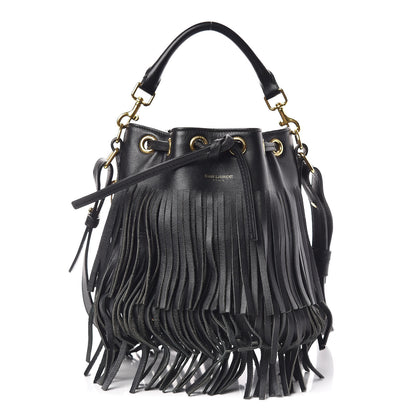 Saint Laurent Calfskin Small Emmanuelle Fringe Hobo Bag Black 1 of 8