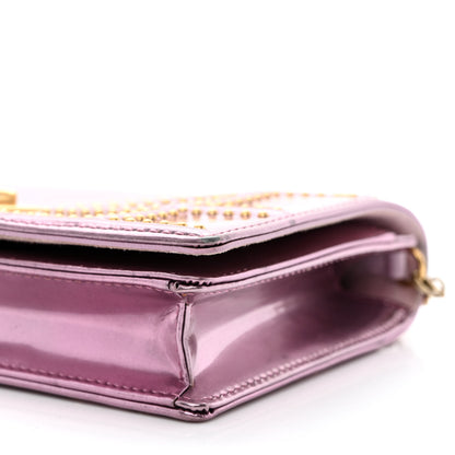 Christian Dior Metallic Patent Studded Diorama Wallet on Chain Pouch Pink 10 of 13