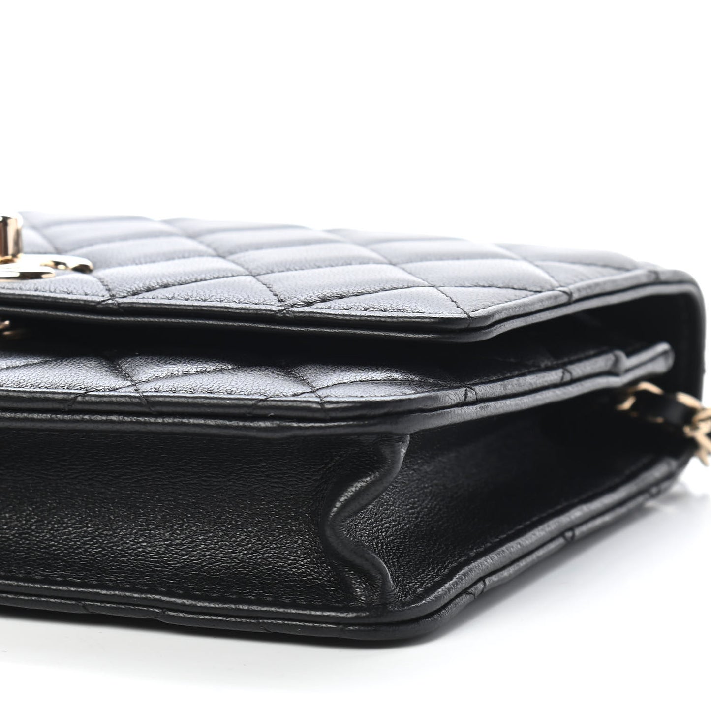 Lambskin Quilted Trendy CC Wallet On Chain WOC Black