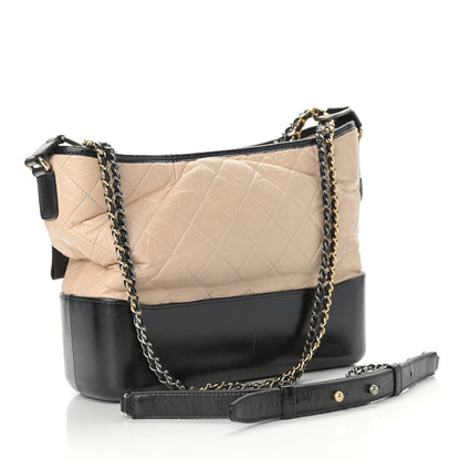 Chanel Aged Calfskin Quilted Medium Gabrielle Hobo Beige Black 3 of 12