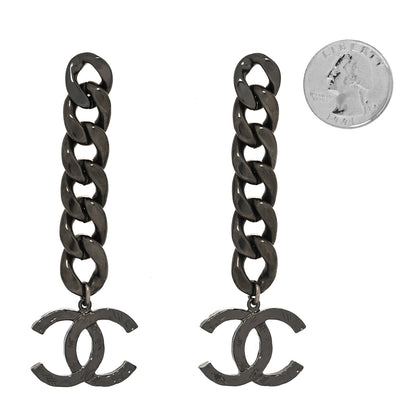 Chanel Metal CC Pick Drop Earrings Ruthenium 2 of 4