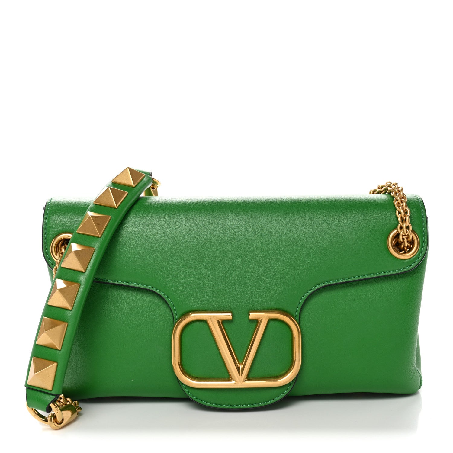 Valentino Garavani Nappa Stud Sign Shoulder Bag Ultra Green 1 of 10