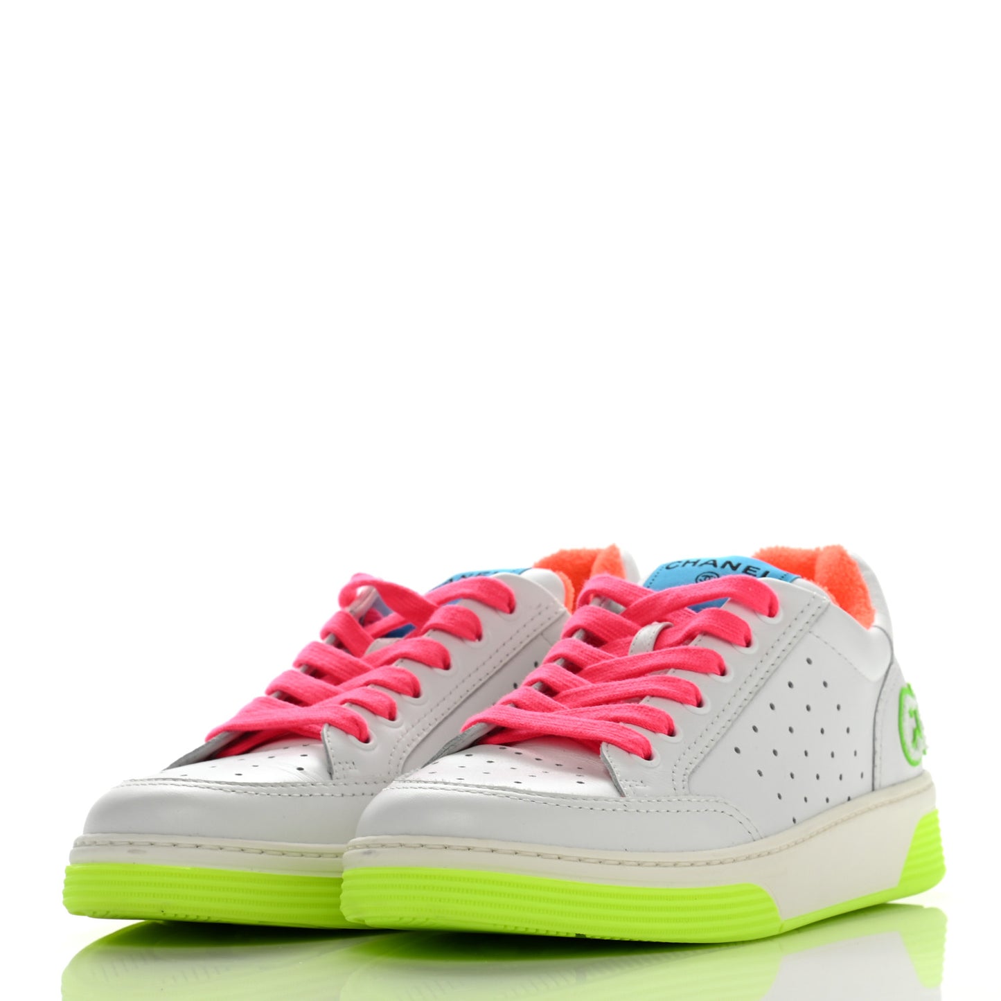 Calfskin Womens Logo Sneakers 38.5 White Multicolor