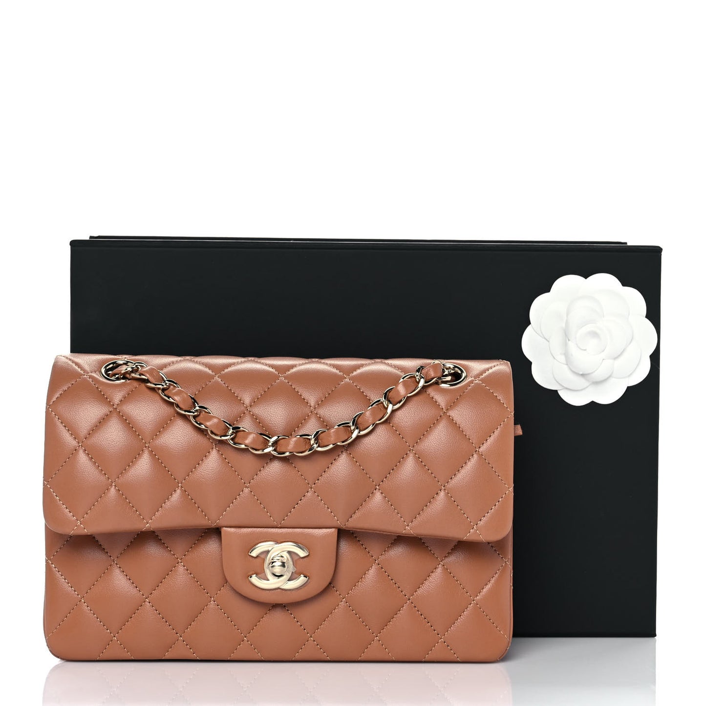 Lambskin Quilted Small Double Flap Brown