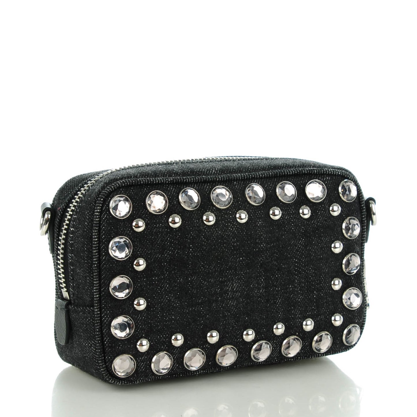 Denim Studded Embellished Mini Camera Crossbody Black