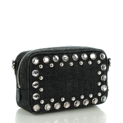 Prada Denim Studded Embellished Mini Camera Crossbody Black 3 of 8