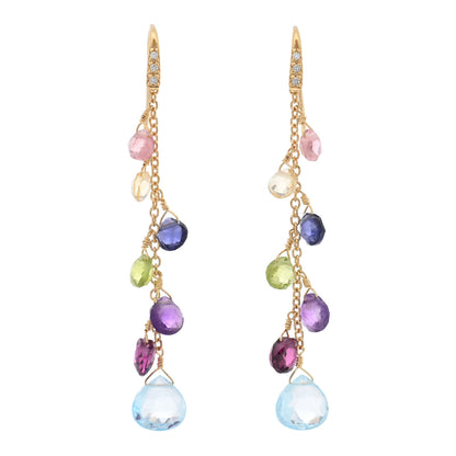 Marco Bicego 18K Yellow Gold Diamond Multi Gemstone Paradise Long Drop Earrings 1 of 4