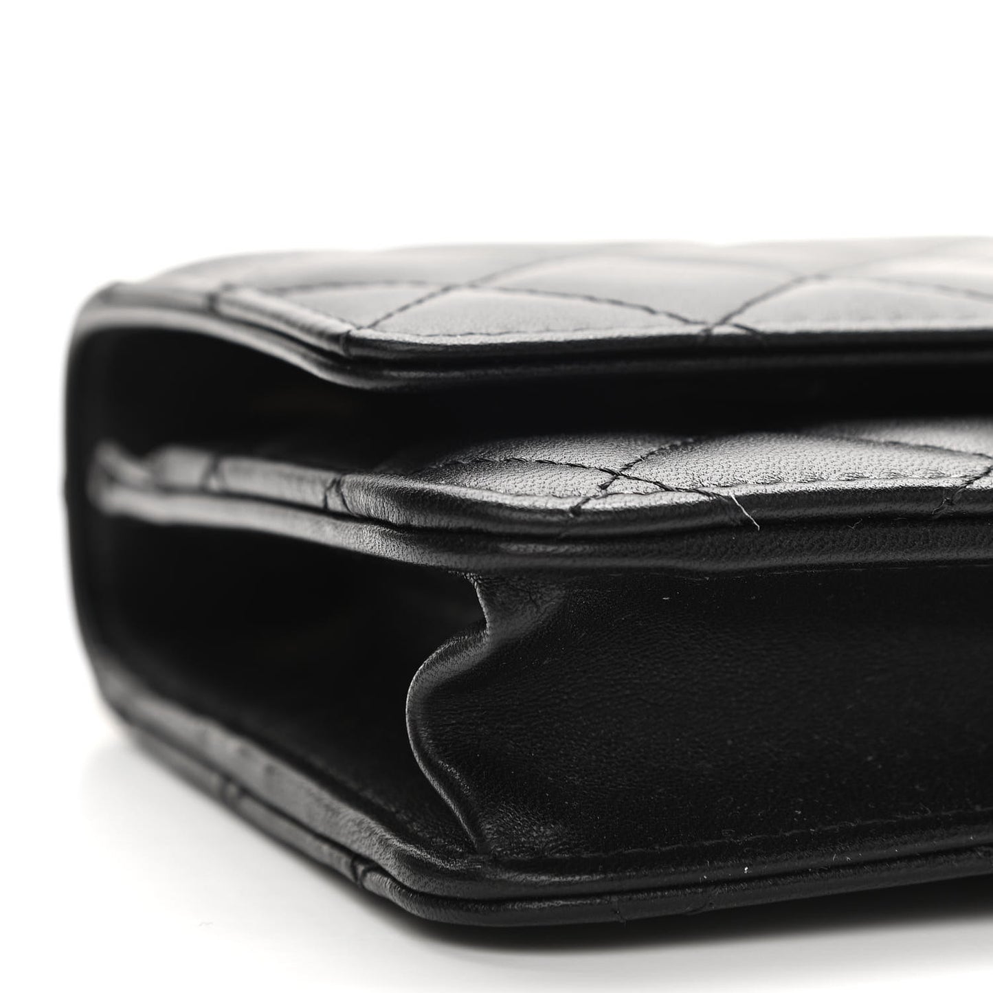 Lambskin Quilted Trendy CC Wallet On Chain WOC Black