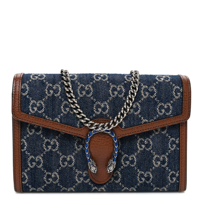 Gucci New Denim GG Monogram Dollar Calfskin Enamel Mini Dionysus Chain Wallet Blue Tea Cuir Epilog Electric Blue 1 of 10