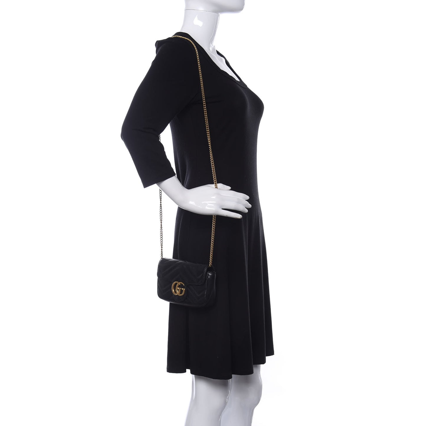 Calfskin Matelasse Super Mini GG Marmont Shoulder Bag Black