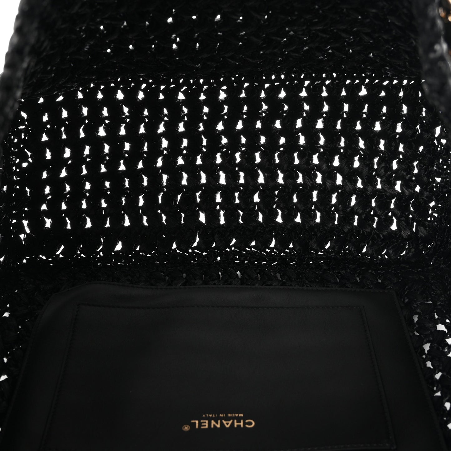Raffia Effect Calfskin Coco Beach Shopping Tote Black