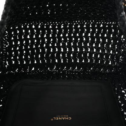 Chanel Raffia Effect Calfskin Coco Beach Shopping Tote Black 4 of 9