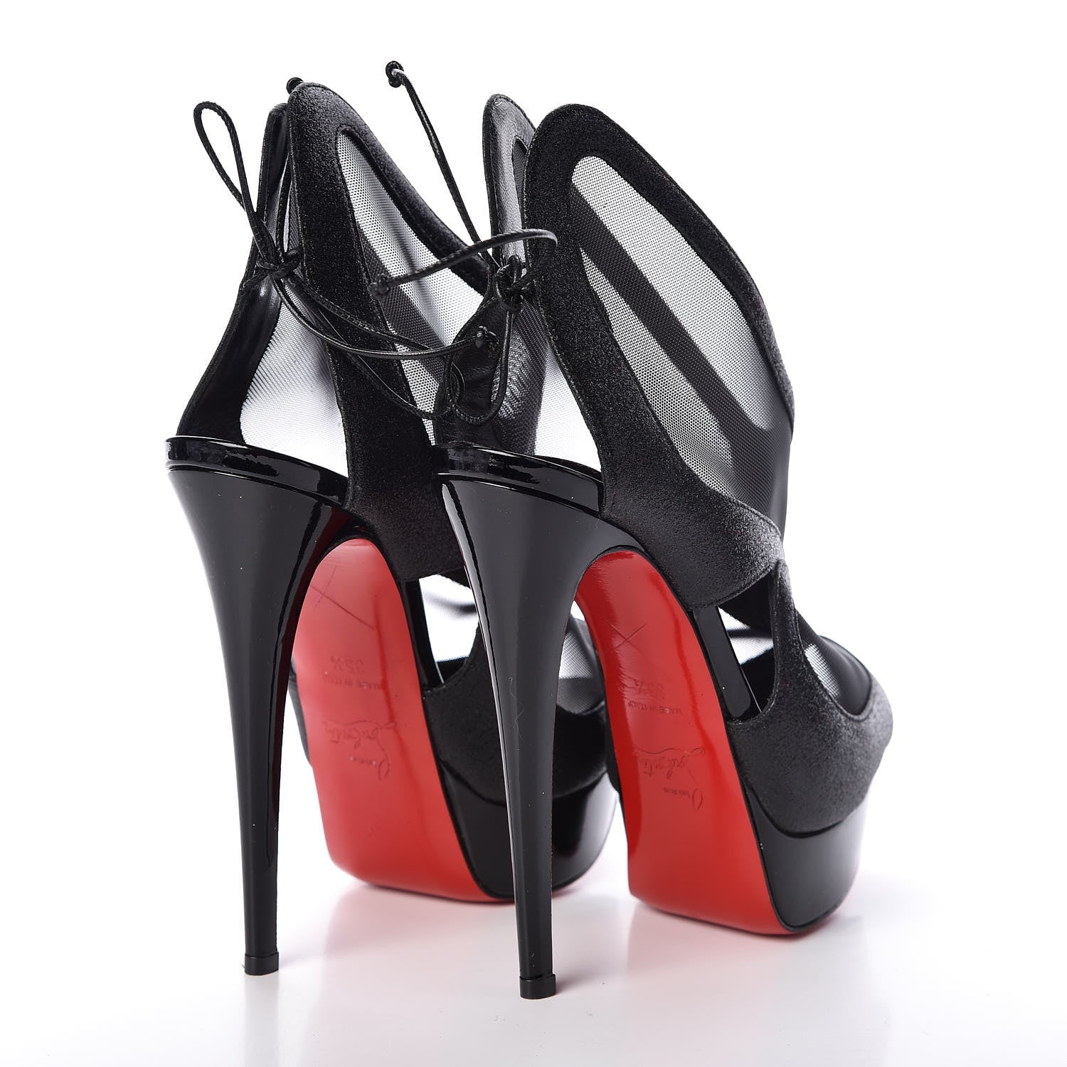Christian Louboutin Glitter Patent Mesh Farfamesh 150 Peep Toe Platform Booties 35.5 Black 4 of 7