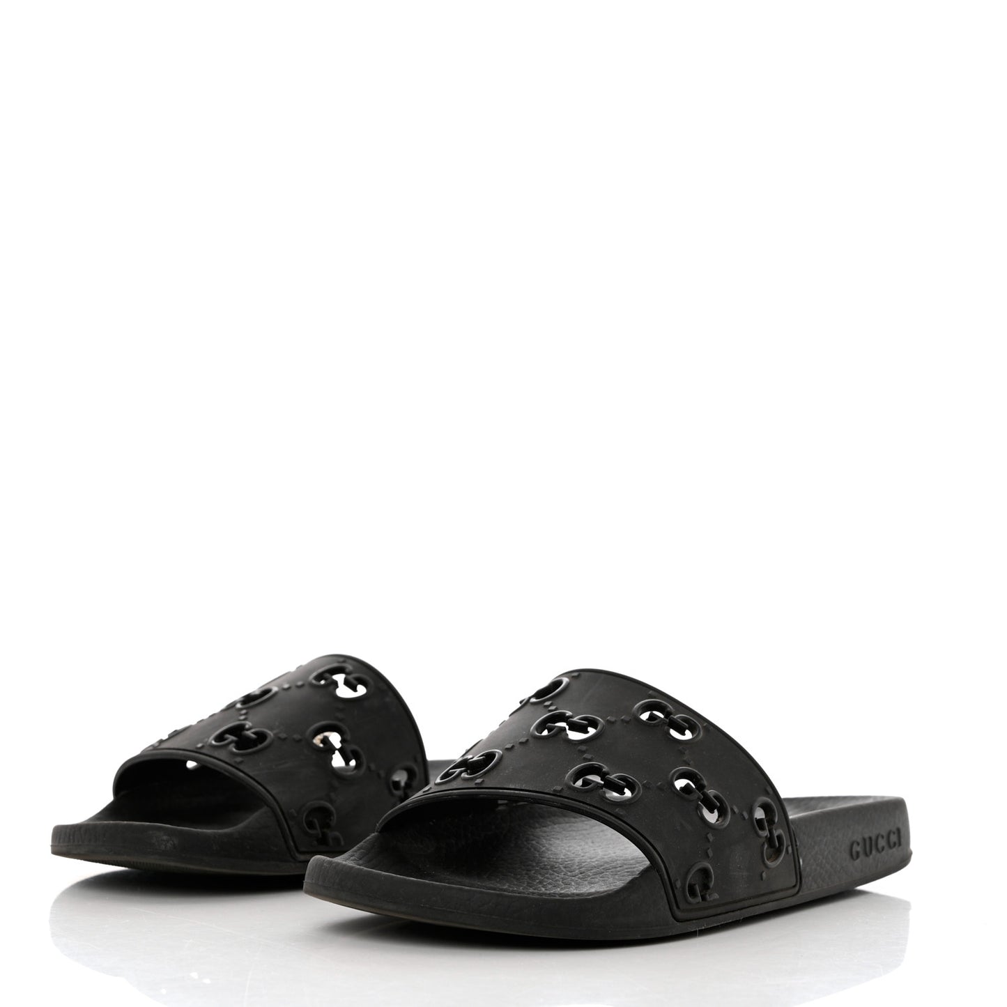 Rubber GG Monogram Perforated Womens Slide Sandals 37 Black