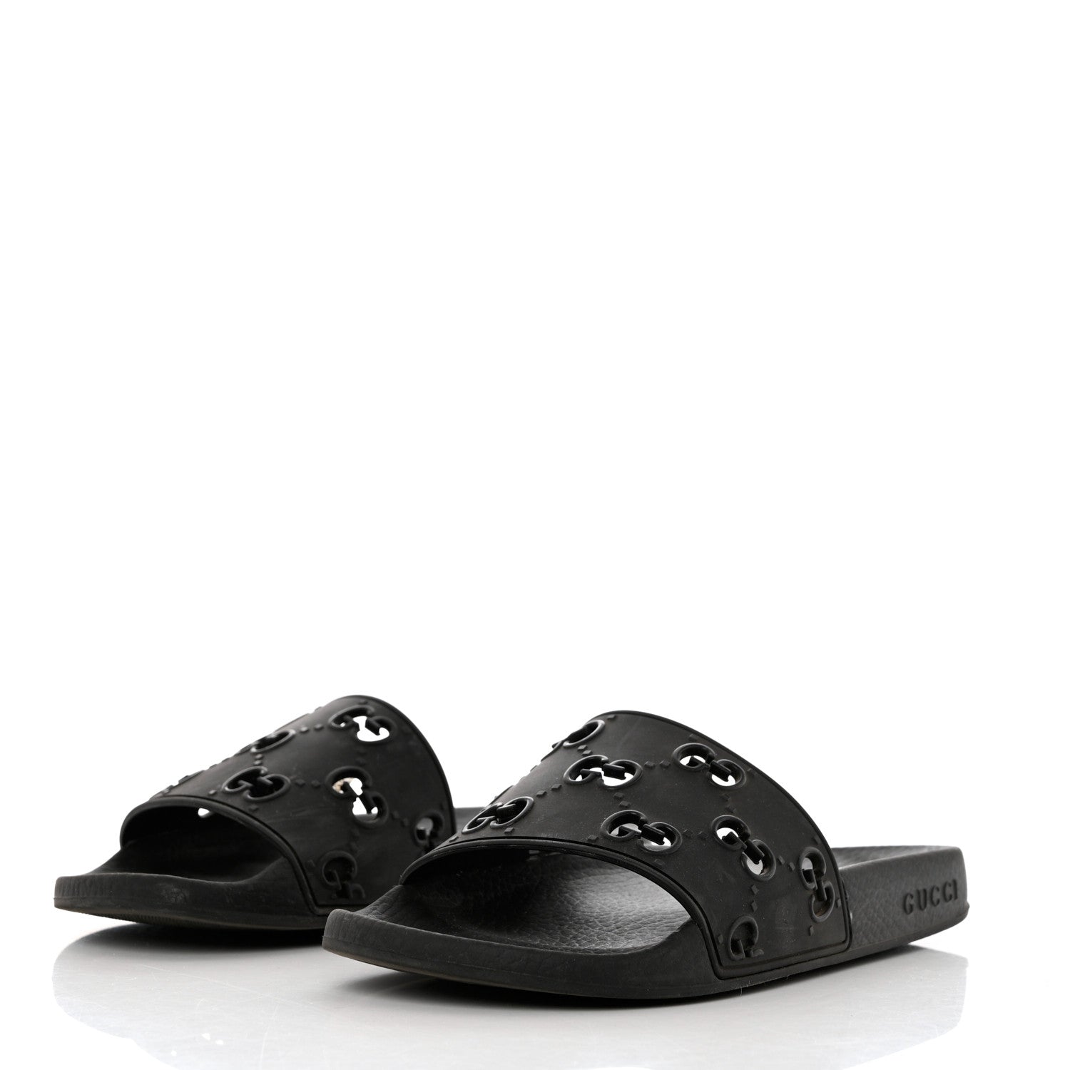 Gucci Rubber GG Monogram Perforated Womens Slide Sandals 37 Black 3 of 9