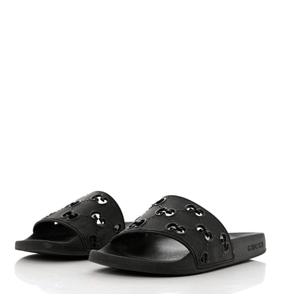 Gucci Rubber GG Monogram Perforated Womens Slide Sandals 37 Black 3 of 9
